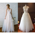 V Neck Tulle Beach Flower Wedding Gown